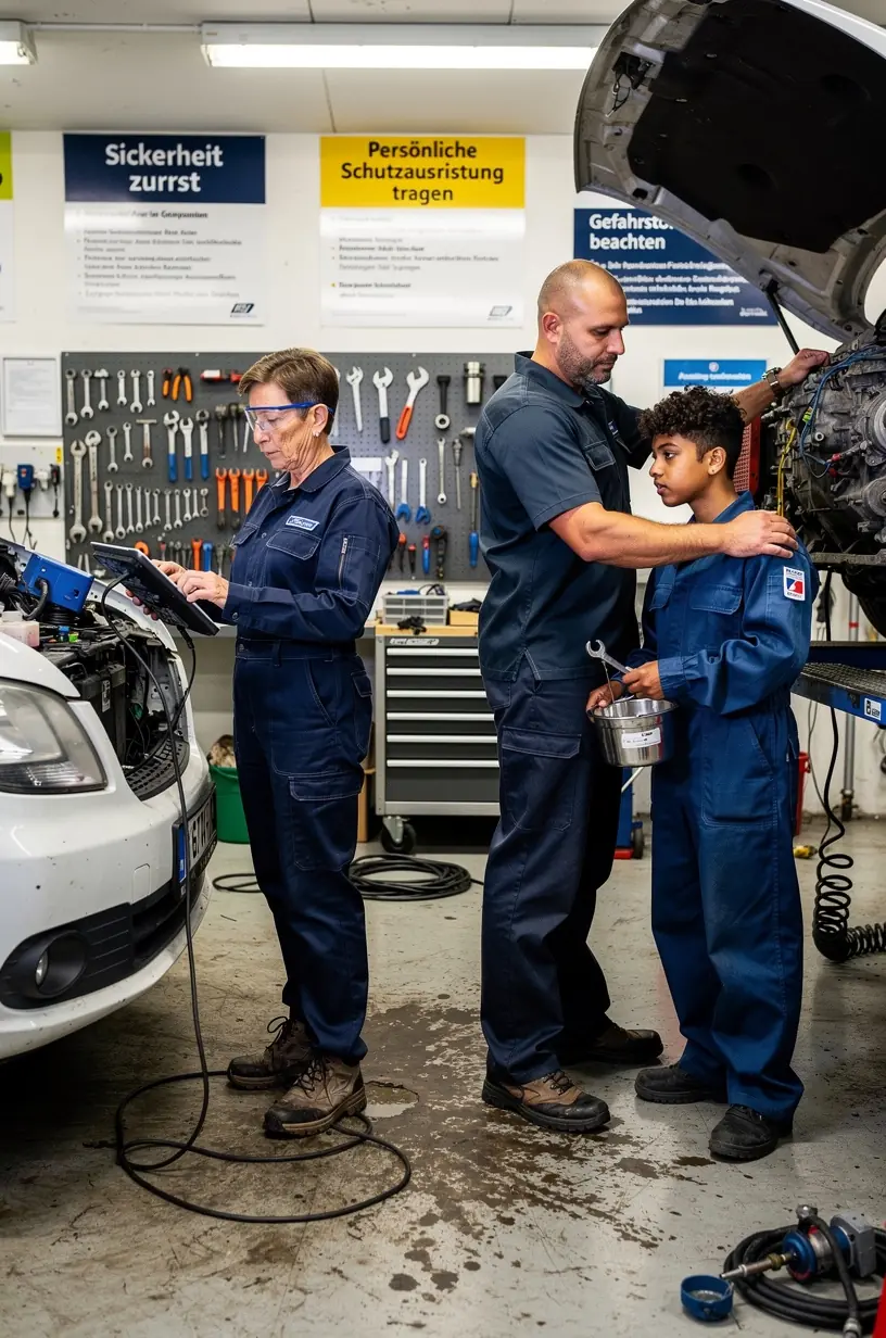 Fachmännische Fahrzeugwartung in einem modernen Servicezentrum für gewerbliche Flotten in Deutschland.